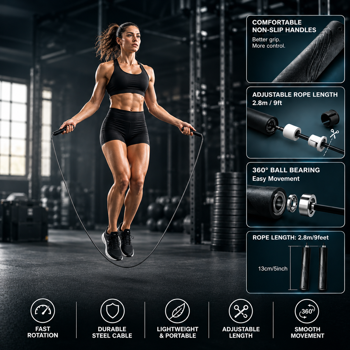 Pro-Speed Jump Rope | Adjustable Tangle-Free Cable with Comfort Handles